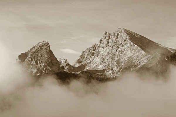 black and white photo of a mountain